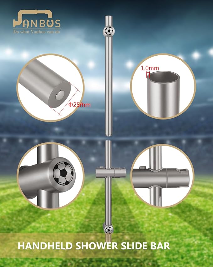 Brushed Nickel Shower Slide Bar 32 Inch with Height/Angle Adjustable Handheld Shower head Holder, Bathroom SUS 304 Stainless Steel Wall-Mounted for Bath