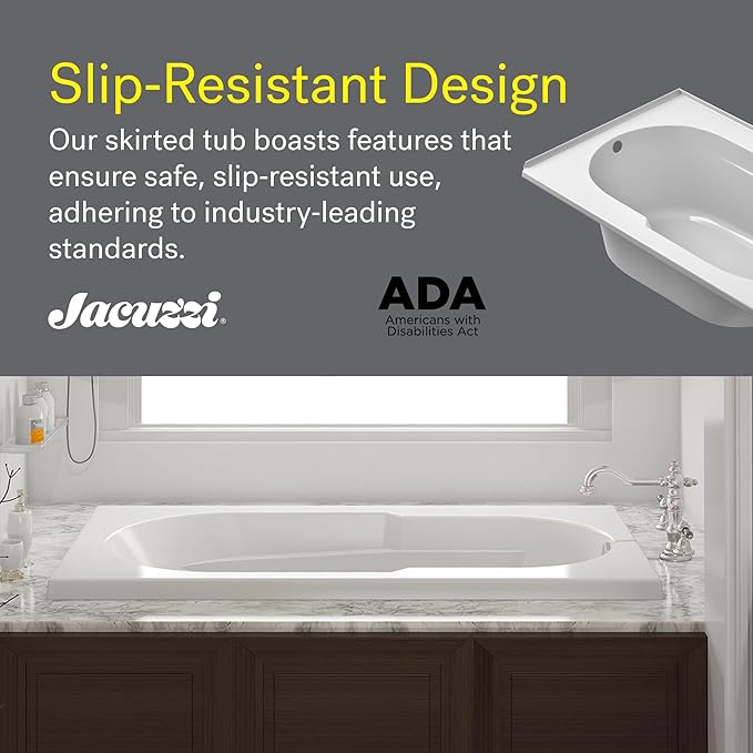 Jacuzzi SIGNATURE Acrylic Drop-In Bathtub, Soaking Sanctuary, Slip Resistant, Left Drain Placement, 72" (L) x 36" (W), Rectangle, 3-Tile Flange, White