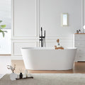 Cpingao 63" Stone Resin Freestanding Bathtub, Modern Oval Solid Surface Soaking Stand Alone Tub, Matte White, Drain & Overflow Included 8816-1600