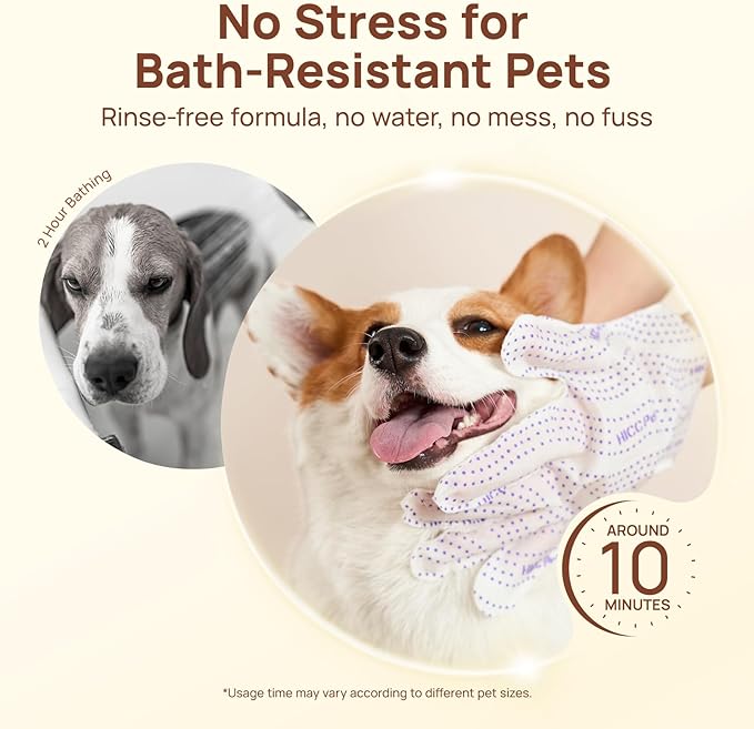 HICC PET Glove Wipes Pro | Pet Grooming Wipes for Dogs & Cats | Dual-Textured, Extra Thick, Rinse-Free Mittens | 4-in-1 Cleaning Combing Massage Conditioning, Portable Pack - Unscented