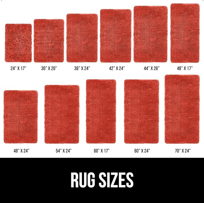 GORILLA GRIP Bath Rug Mat 36x24, Soft Absorbent Chenille, Quick Dry Microfiber Mats, Rubber Backing Washable Shower Floor Rugs, Bathmat Runner, US Designed Bathroom Home Accessories Sunset Orange