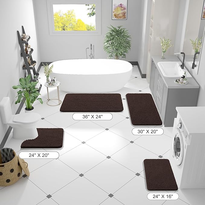 OLANLY Bathroom Rugs 47x24, Extra Soft Absorbent Chenille Bath Rugs, Rubber Backing Quick Dry, Machine Washable Bath Mats for Bathroom Floor, Tub and Shower, Home Decor Accessories, Brown