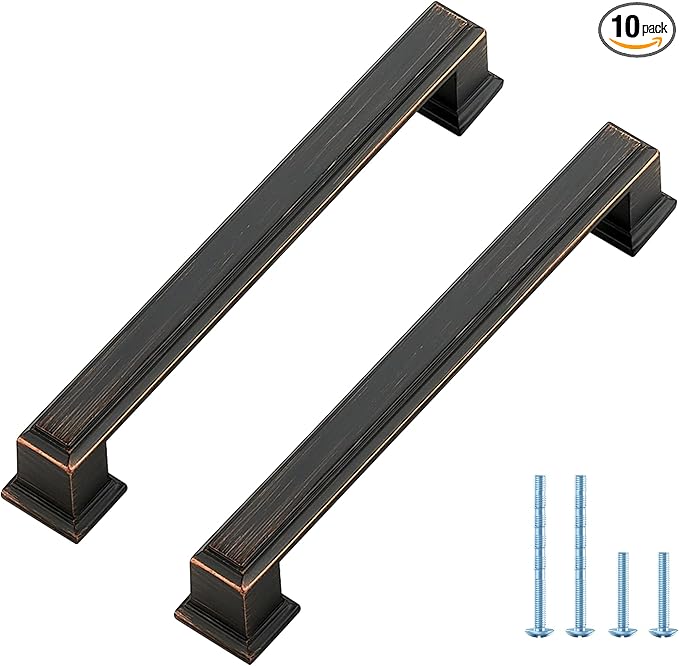 Ravinte Hardware 10 Pack Oil Rubbed Bronze Cabinet Pulls, 5 Inch (128mm) Hole Center Zinc Alloy Drawer Handles for Kitchen Cabinets, Cupboards, Dressers, Square Solid Metal Hardware