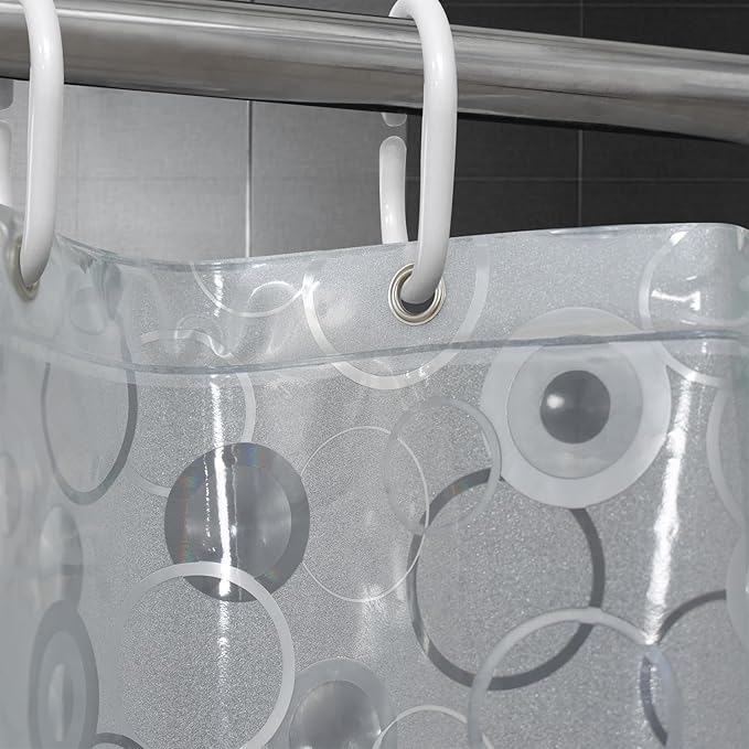 AooHome 72x75 Plastic Shower Curtain Liner - EVA 3D Circle Pattern Design Standard Bathroom Shower Curtain with Hooks, 5 Bottom Magnets, 10G Heavy Duty, Water Repellent, Semi Transparent, 72x75 Inch