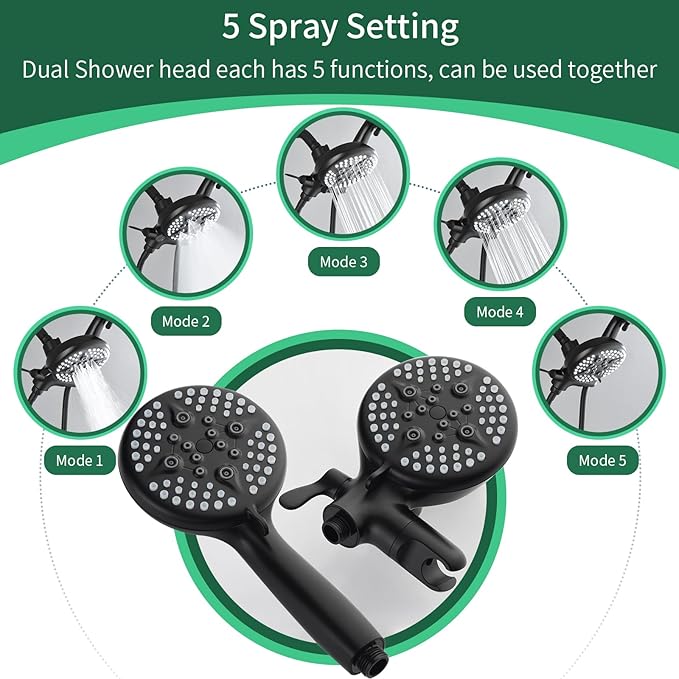 2 Handle Shower Faucet Shower System Complete 2 in 1 Shower Combo Set with Handheld Showerhead Shower Trim Kit Shower Fixtures Matte Black