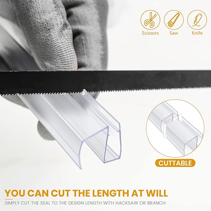 Bathroom Shower Glass Door Bottom Seal Strip, 2PCS 36 Inch Long Clear PVC Seal Strips for 1/4"(6mm) Thick Framless Glass Door Panel