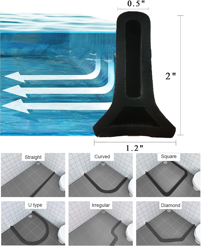 59Inch Collapsible Shower Threshold Water Dam 2" High Shower Barrier Water Stopper 2" Tall Shower Water Guard To Keep Water In Shower Dry And Wet Separation Bathroom Wheelchair Accessible Black