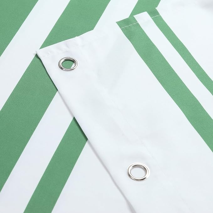 Extra Long Green and White Striped Shower Curtain 72x84 Inches, Waterproof Fabric with Modern Gradient Lines, 12 Rustproof Grommets & Weighted Hem