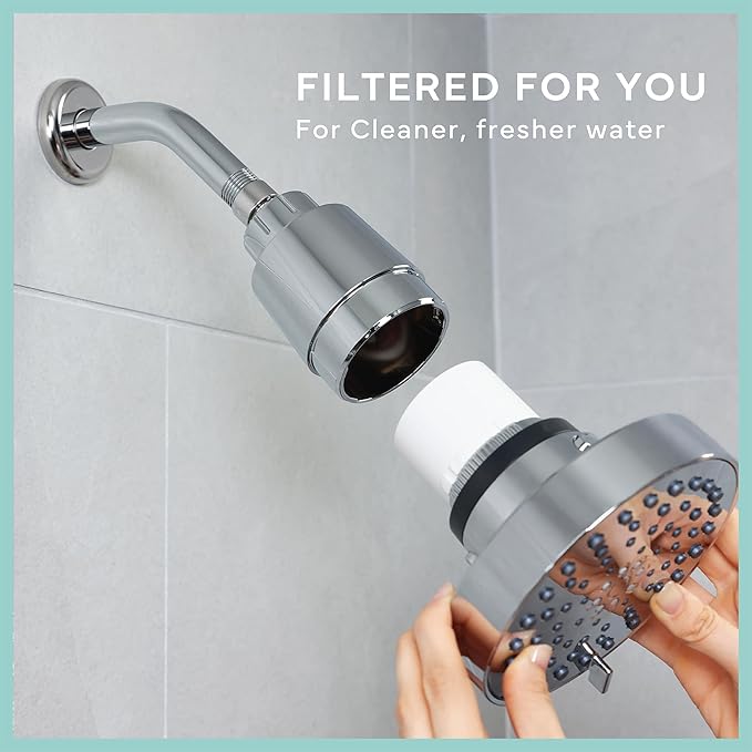 SEVENTY 4-Setting Filtered Shower Head with Shower Filter in Matte Black – Helps Reduce Chlorine and Impurities for Healthier Hair, Skin and Scalp, Easy to Install (Model 12157)