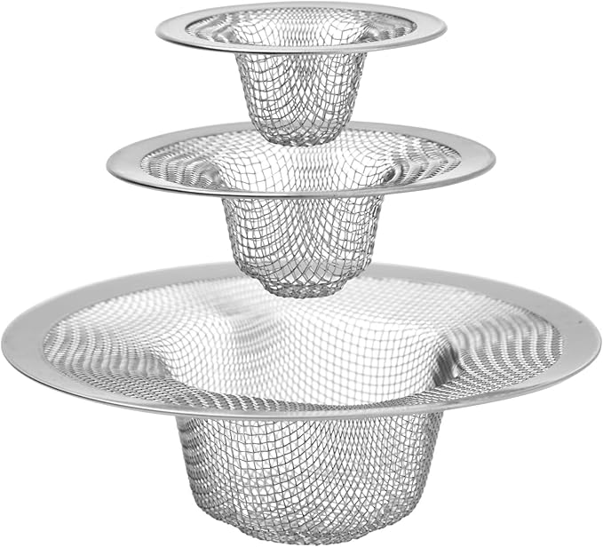 Juvale Stainless Steel Sink Drain Strainer - Mesh Kitchen Sink Strainer - Anti-Clogging Wire Mesh Screen - Pack of 4, 4.3 in, 2.8 in, 2.1 in