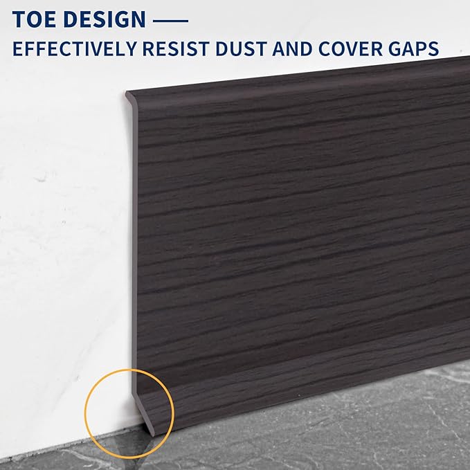 Flexible Baseboard Molding Trim 4 Inch Self-Adhesive Vinyl Wall Base Peel and Stick Cove Base Rubber Wall Baseboard Moulding Trim (200Ft, Dark Walnut Wood Grain)