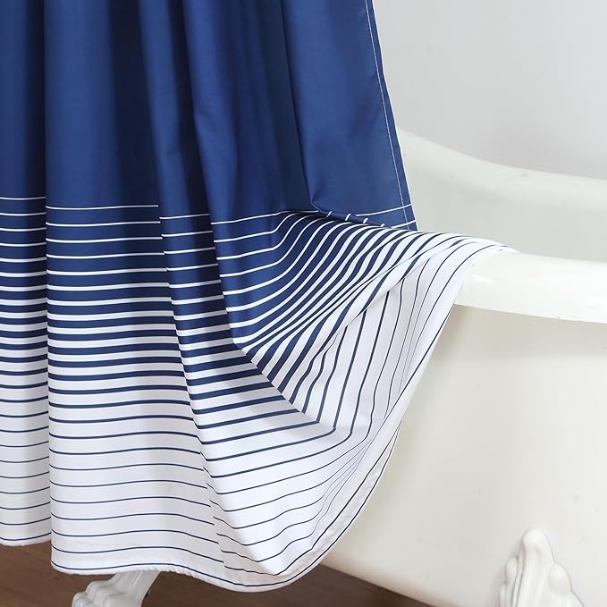 Blue Shower Curtain 78 Inches Long, Modern Navy Blue and White Gradient Horizontal Stripe Waterproof Polyester Shower Curtains for Bathroom, 72x78 Inches
