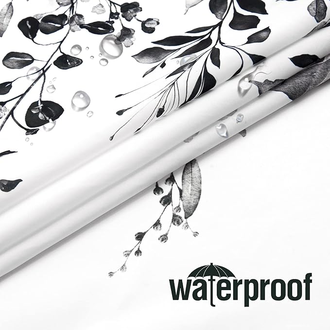 Gibelle Small Stall Shower Curtain 36 x 72, Narrow Black and White Floral Shower Curtain, Watercolor Plant Eucalyptus Leaves Fabric Shower Curtain Set