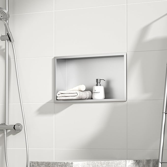 Stainless Steel Shower Niche 24" X 12" Brushed No Tile Needed Niche Shower Recessed Wall Horizontal Niches for Bathroom Storage Over Mount Installation