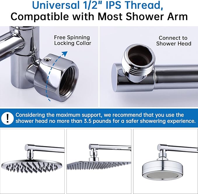 G-Promise 16 Inch Shower Head Extension Arm, Solid Brass Height & Angle Adjustable Extender, Rise or Lower Rainfall and Fixed Shower Head (Chrome)