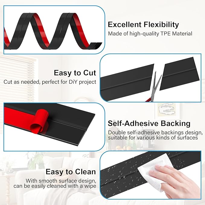 36FT Weather Stripping Door Seal - 2" Silicone Door Draft Seal Tape for Gaps Under Door Weatherstripping Sweep Stopper for Bottom of Shower Door/Sliding Glass Door