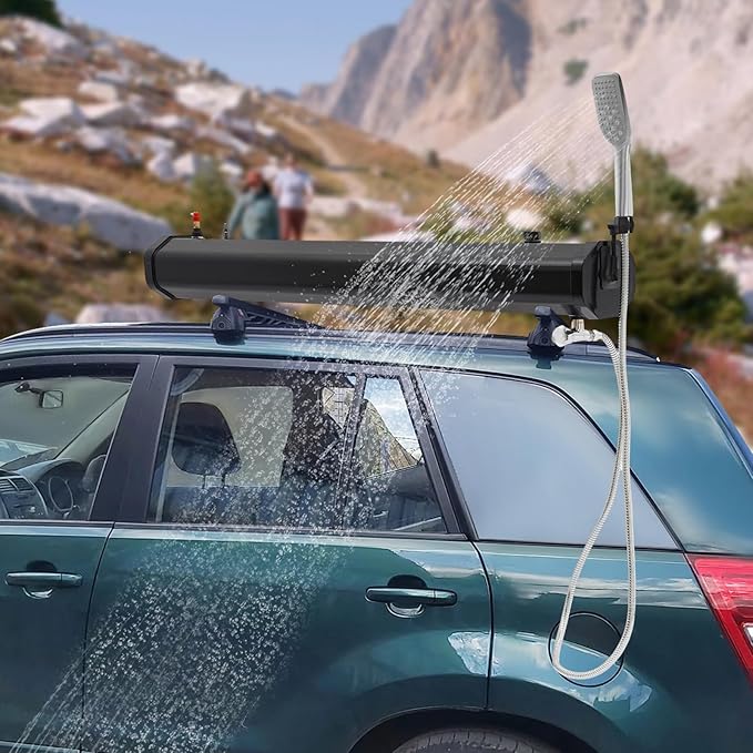 Pressurized Water Tank Camping Shower Portable Camp Shower w/5.58ft Water Pipe Shower Headt and Head Bag, Roof Rack Shower