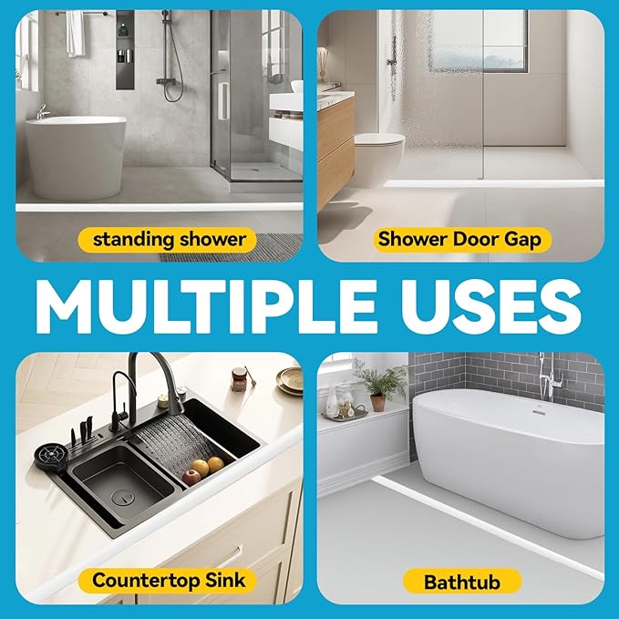 67'' Collapsible Shower Threshold Water Dam Shower Barrier Keeps Water Inside Threshold Dry and Wet Separation Retention System Suitable for Bathroom Kitchen Sink Bathtub