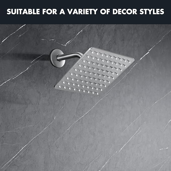 Rainfall Shower Head, MEDIOMI Rain Shower Head Set - Ultra-Thin Design High Flow Stainless Steel Large Square Rain Shower Heads with Shower Arm and Flange (8-Inch, Brushed Nickel)