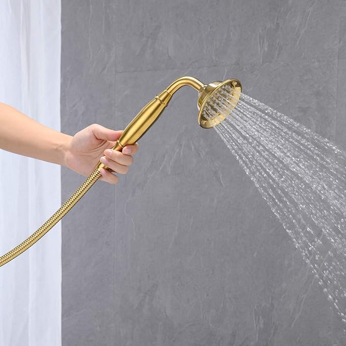 Tub Filler Freestanding Bathtub Faucet Brushed Gold Floor Mounted Brass Bathroom Tub Faucets with Hand Shower