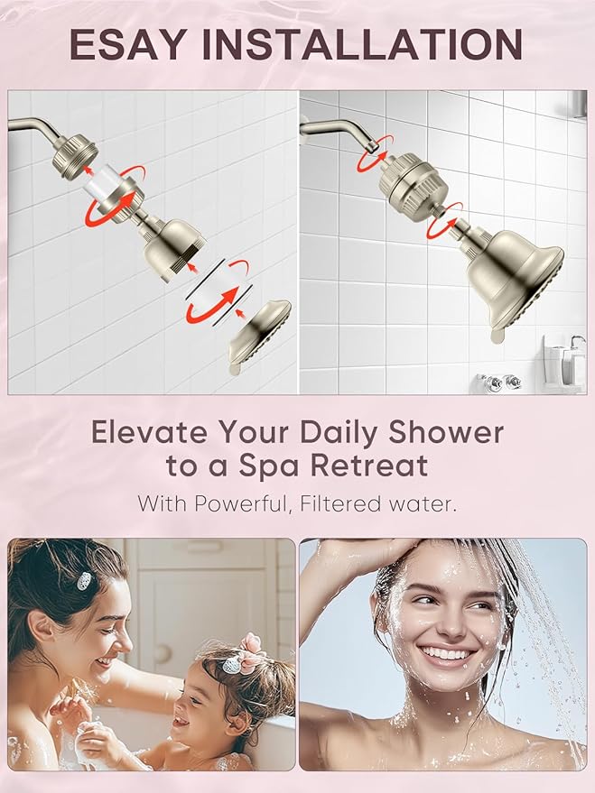 Cobbe Luxury Double Filtered Shower Head, High Output 16+20 Stages – 99% REMOVAL Shower Filters for Hard Water Removes Chlorine and Harmful Substances, 7-Model Setting Spray, Brushed Nickel
