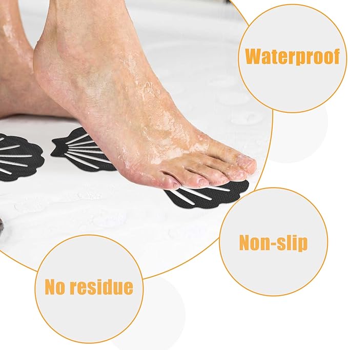 30 Pcs Bathtub Stickers Non Slip, Shell Shaped Tubs Safety Shower Treads, Adhesive Sticker for Bathroom Bathtub, Shower Floor,Blue (White and Black)