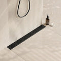 Neodrain 24 in Matte Black Linear Shower Drain, Rectangular Linear Drain for Shower with Brick Pattern Grate, 304 Stainless Steel Bathroom Floor Drain