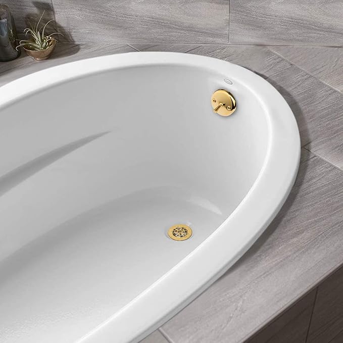 Artiwell Trip Lever Tub Trim Kit Set with Trip Lever Overflow Face Plate, Trip Lever Bathtub Drain with Strainer, Overflow and Matching Screws (POLISHED BRASS)