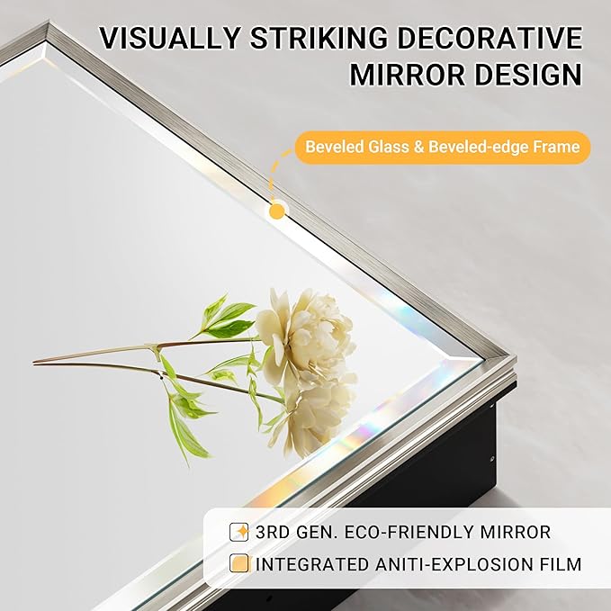 Pre-Assembled Surface or Recessed Medicine Cabinet Mirror-48x30 Brushed Nickel Bathroom Medicine Cabinet with Mirror & Rustproof Aluminum Frame, Beveled Bathroom Vanity Mirror with Storage
