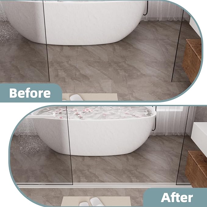 118Inch New Shower Threshold Water Dam Barrier,Collapsible Self-Adhesive Silicone Shower Water Guard for Bathroom Bathtub and Kitchen,Shower Water Blocker Suitable for Wheelchair Acces(Transparent)