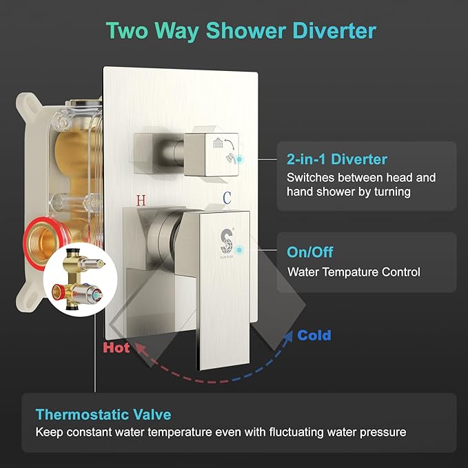 SR SUN RISE Shower System with 10" Rain Showerhead, Square Handheld Showerwith 16-Inch Slide Bar and 71-Inch Hose, Wall Mounted Shower Faucet Set Included Valve and Trim Kit, Brushed Nickel