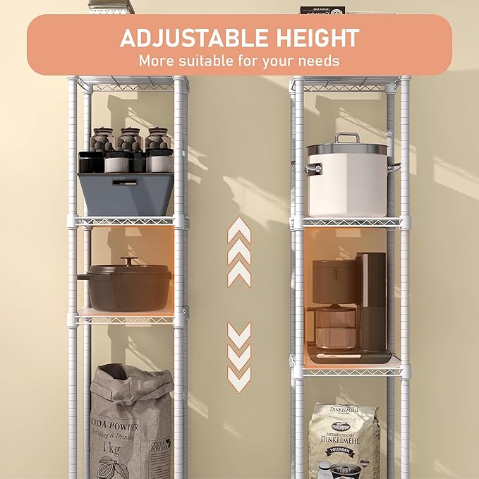 480 lbs Storage Shelves 4 Tier Shelving Units for Storage, Wire Shelving Unit for Closet, Adjustable Shelves for Bathroom Steel Organizer Wire Rack, White 11.8" D x 11.8" W x 47.3" H