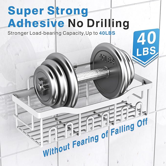 Shower Caddy 2 Pack,Adhesive Shower Organizer for Bathroom Storage&Home Decor&Kitchen organizers and storage,No Drilling,Large Capacity,Rustproof Stainless Steel Bathroom Organizer,Bathroom Decor Sets