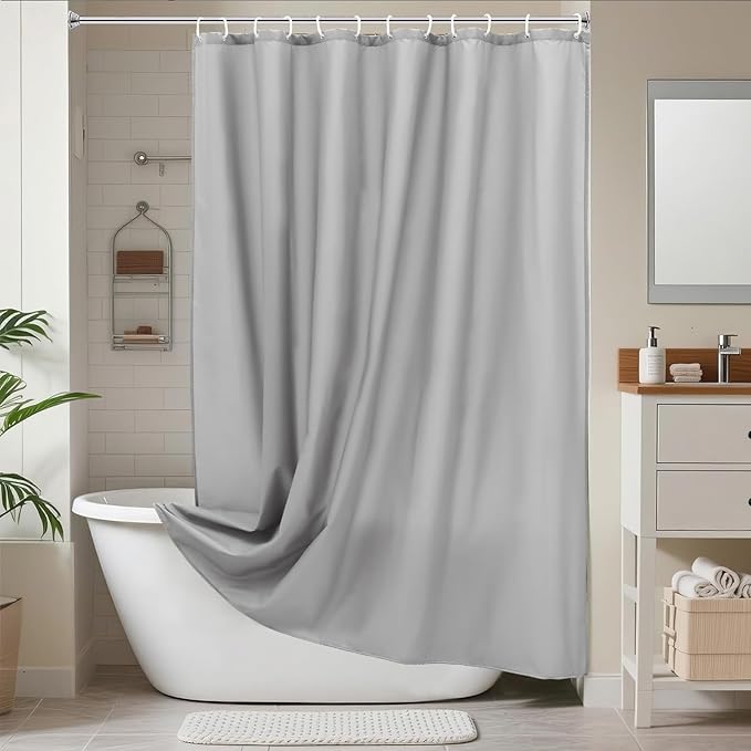 AooHome 96 inch Extra Long Shower Curtain Liner, Polyester Bathroom Curtain for Hotel with Hooks, Waterproof, Weighted Hem, Light Gray, 72 Width x 96 Height inch