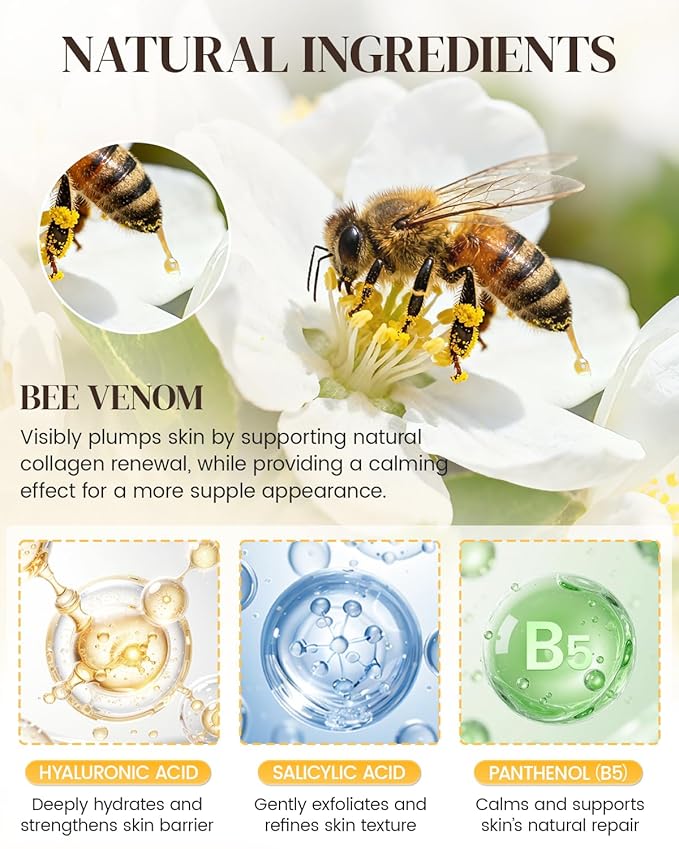 Bee Venom Comprehensive Cream, Bee Venom Skin Treatment Cream, All-in-One Nourishing Treatment with Hyaluronic Acid, Lifting Firming Repair Moisturizer, Natural Gentle Formula for All Skin Types, 60g