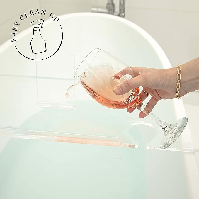 32" Supreme - Clear Acrylic Bathtub Tray Caddy Tub Shelf, Spa Board Luxury Bathroom Bath tub Table, Fits Across Bathtubs, Book, iPad and Wine Glass Holder (Supreme, 32")