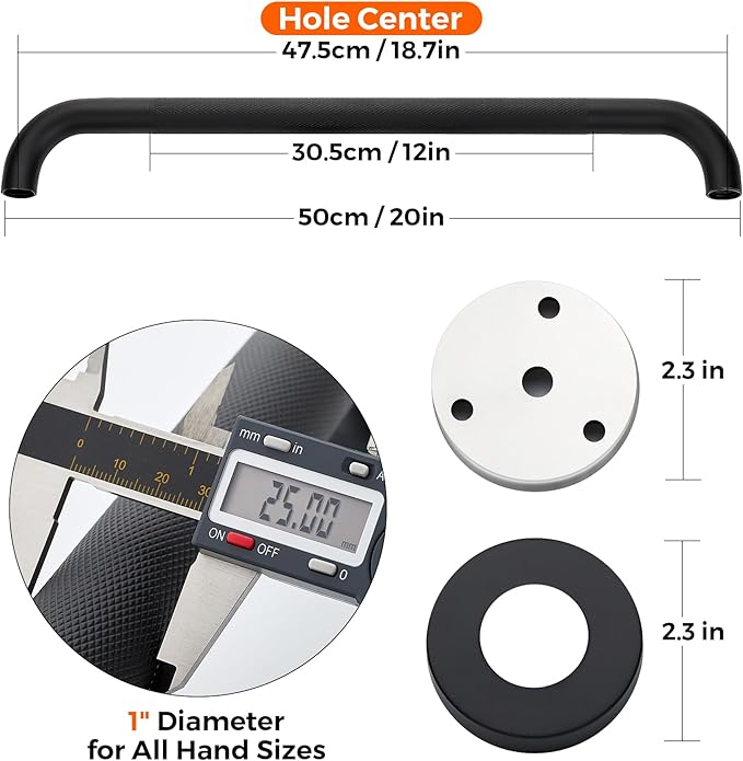 Grab Bars for Shower, 1 Pack 20-Inch Anti Slip Shower Handles for Elderly, Safety Shower Grab Bar, Stainless Steel Handicap Grab Bars for Bathroom (Black 1" Diameter)