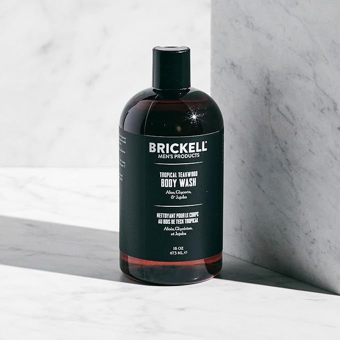 Brickell Men's Invigorating Body Wash for Men, Natural and Organic Deep Cleaning Shower Gel with Aloe, Glycerin, and Jojoba, Sulfate Free, Scented (Tropical Teakwood, 16 oz)