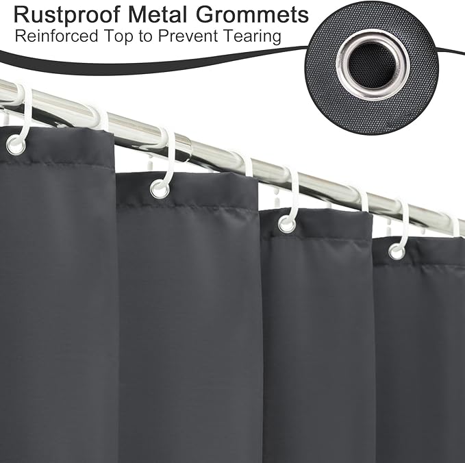 AooHome Hotel Fabric Shower Curtain Liner, Solid Bathroom Curtain with Hooks, Waterproof, Dark Grey, 72 Width x 75 Height Inch