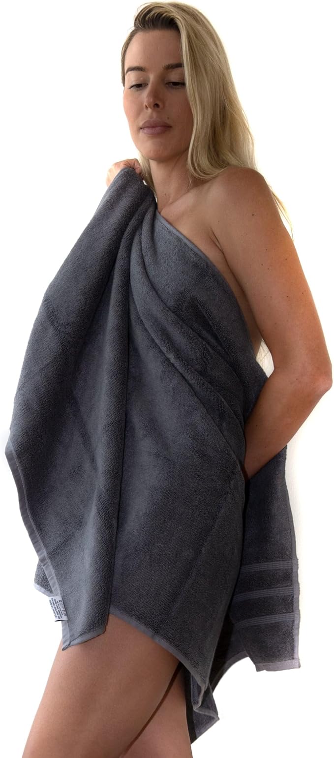 Mosobam Luxury Turkish Set of 4 Bath Towels 30X58 Navy Blue 700 GSM Bamboo Viscose & Aegean Turkish Combed Cotton