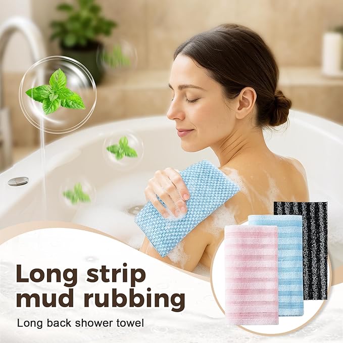 Exfoliating Shower Towel, 2026 Upgraded Exfoliating Washcloth, Body Back Scrubber for Shower, Long Scrub Towel for Women Men Full Body Exfoliator (2 Pcs)