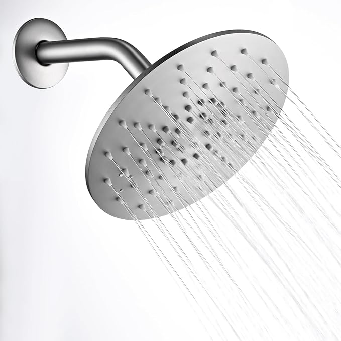 Rainfall Shower Head, MEDIOMI Rain Shower Head Set - Ultra-Thin Design High Flow Stainless Steel Large Round Rain Shower Heads with Shower Arm and Flange (8-Inch, Brushed Nickel)