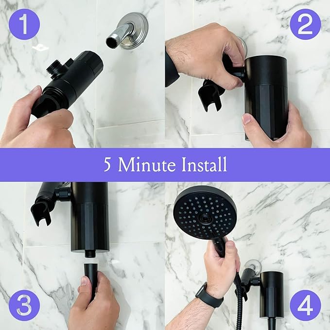 Sproos - Handheld Showerhead, High Performance Filtration System for Healthier Hair and Skin, Extra Long 70 Inch Hose, 3 Customized Spray Functions, 6 Colors (Moonlight, Shower Filter Set)