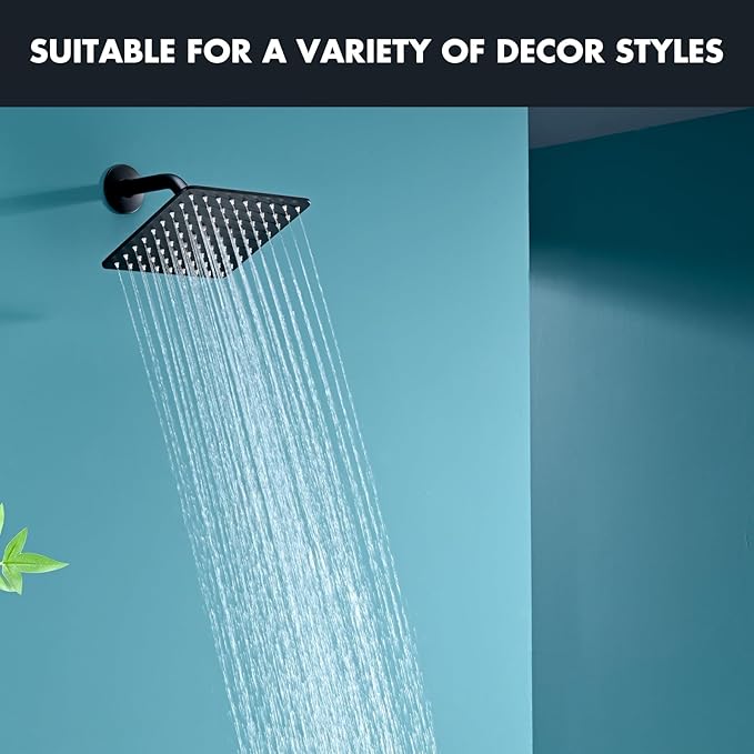 Rainfall Shower Head, MEDIOMI Rain Shower Head Set - Ultra-Thin Design High Flow Stainless Steel Large Square Rain Shower Heads with Shower Arm and Flange (8-Inch, Matte Black)