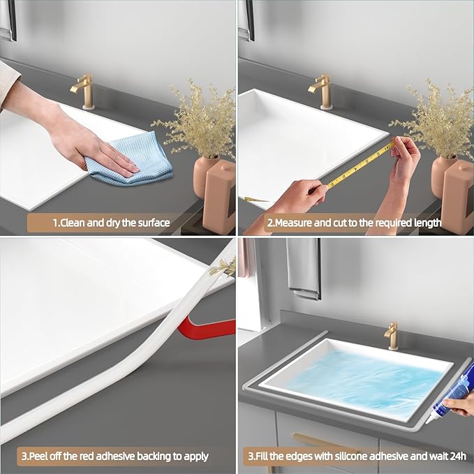 118” White Shower Threshold Water Dam Stopper for Dry and Wet Separation,Self Adhesive Collapsible Walk in Shower Splash Guard Seal Strip,Silicone Sink Edge Water Barrrier for Bathroom and Kitchen