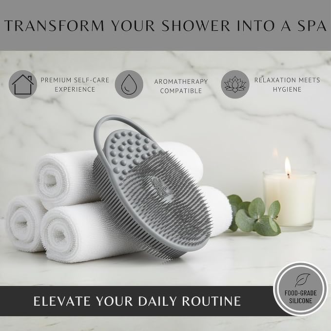 Exfoliating Body Scrubber Silicone - Textured Back Scrubber Shower Brush - Avilana Bath Loofah Alternative Dual Sided - Gentle Smoothing Body Wash Tool Rough Skin - Gift Women Men