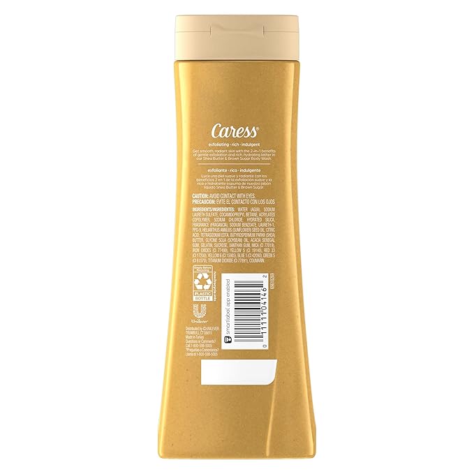 Caress Body Wash, Shea Butter & Brown Sugar, Moisturizing Body Wash for Gorgeous, Radiant Skin, Exfoliating Body Soap Liquid, 20 Fl Oz (Pack of 2)