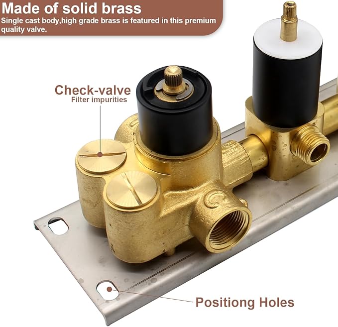 HOMEDEC Black 4-Function Shower Diverter Valve, 4 Ways Thermostatic Brass Mixer Mixing Shower Valve, Can Use All Options At a Time