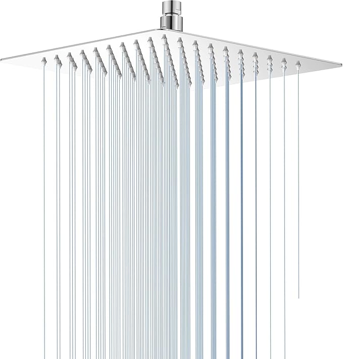 Square Rainfall Shower Head, High Pressure Flow with 304 Stainless Steel Made, Relaxed Shower Experience, Universal Ceiling or Wall Mount, 10inch Chrome