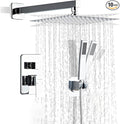 10 Inch Polished Chrome Shower Faucet Set with Rain Shower Head and Handheld Spray, Wall Mounted Rainfall Shower Head with Handheld Combo, Bathroom luxury Shower System with Valve and Trim
